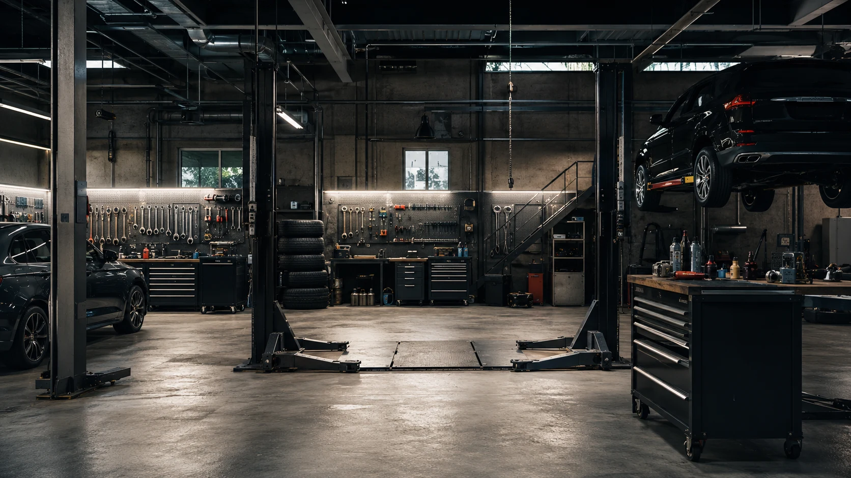 Vue d'un atelier mécanique automobile
